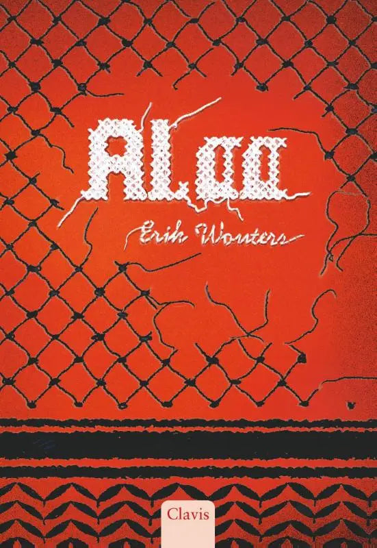 Rood boek cover met een zwart hekpatroon en wit geborduurde titel alaa door eirik wouters voor jonge lezers