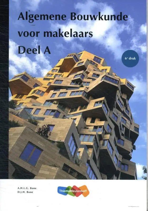 De cover van de algemene bouwkunde voor makelaars deel a toont een meerlaagse beige stenen gebouw voor onderwijs algemeen