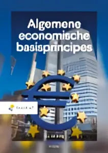 De boek algemene economische basisprincipes heeft een moderne minimalistische omslag met de titel in zwarte vetgedrukte letters