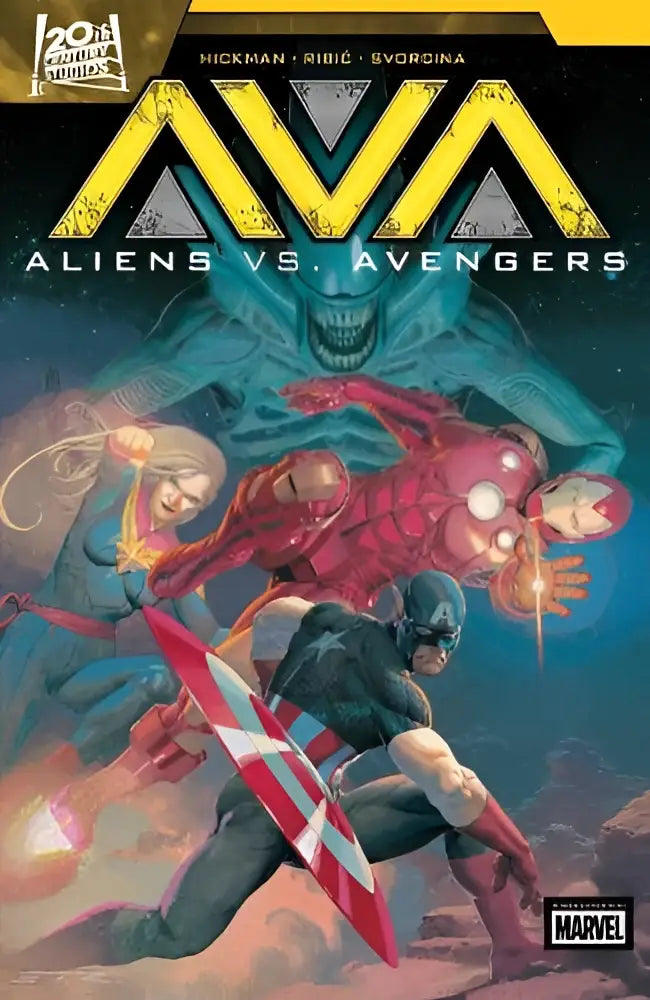 De cover van het spel aliens vs avengers toont een kleurrijke illustratie voor sciencefictionfans