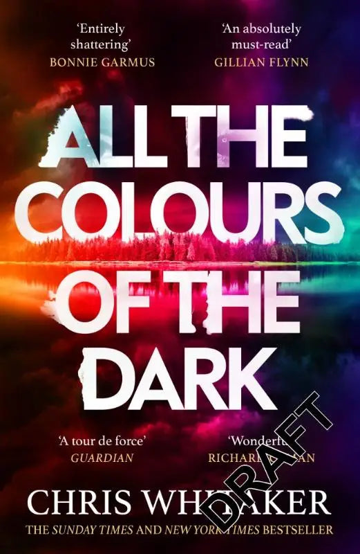 De boekcover van all the colours of the dark door chris whittaker toont witte letters op een kleurrijke achtergrond