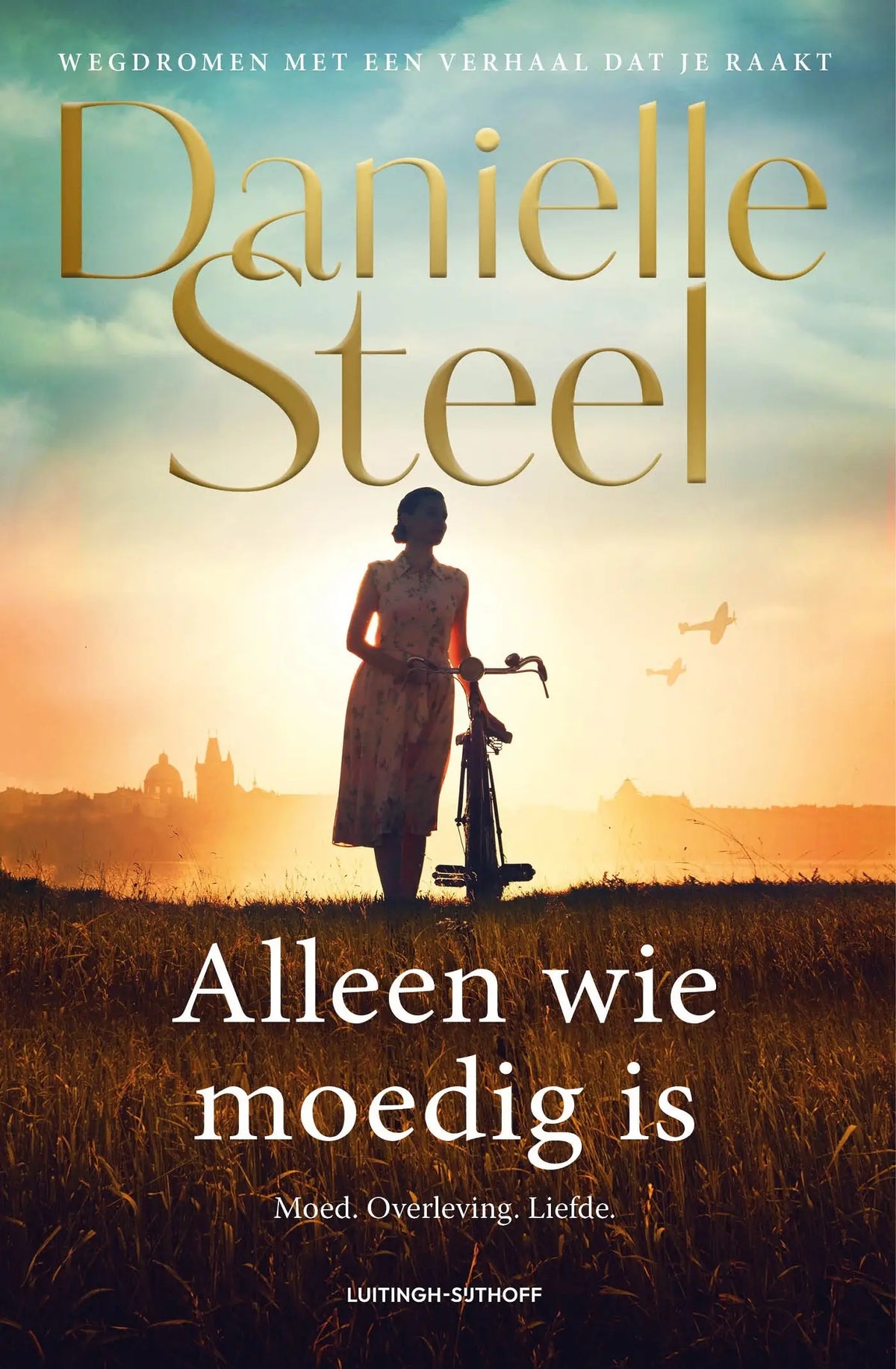 Gouden letters op de boekomslag van alleen wie moedig is door danielle steel vertaalde literaire roman