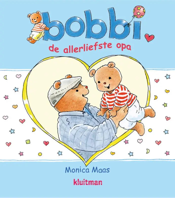Blue and white illustrated children’s book cover featuring cartoon bears for jonge lezers titled de allerliefste opa