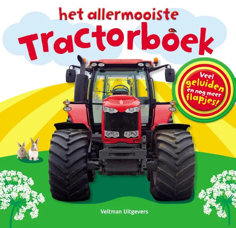 Rood john deere tractor met glanzende afwerking en zwarte banden in het allermooiste tractorboek voor jonge lezers