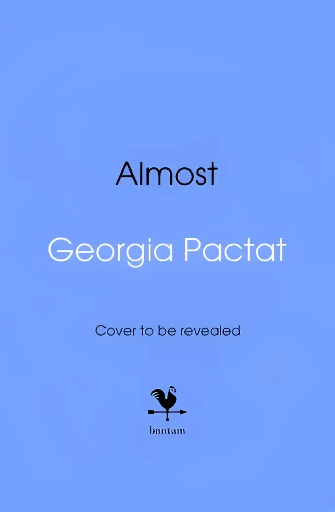 De boekcover van almost door georgia pactat toont een modern en minimalistisch ontwerp in lichtblauw en zwart wit