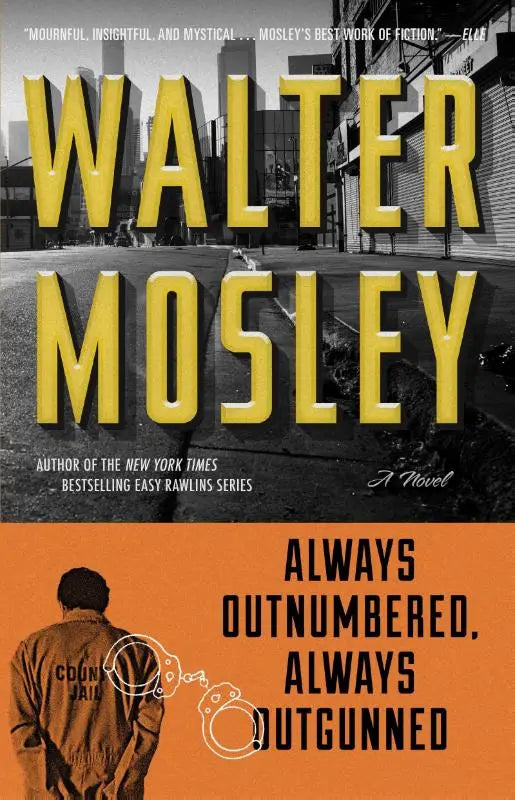 Gele en oranje boekomslag met gedurfde letters voor always outnumbered always outgunned van walter mosley