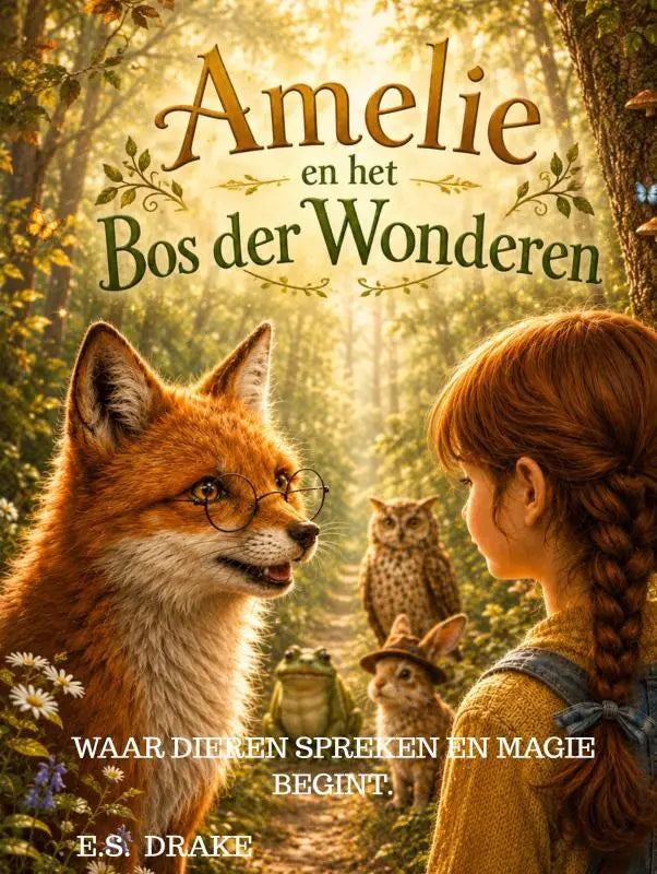 Amelie en het Bos der Wonderen boekcover met een rode vos en dieren spreken en magie begint voor jonge lezers