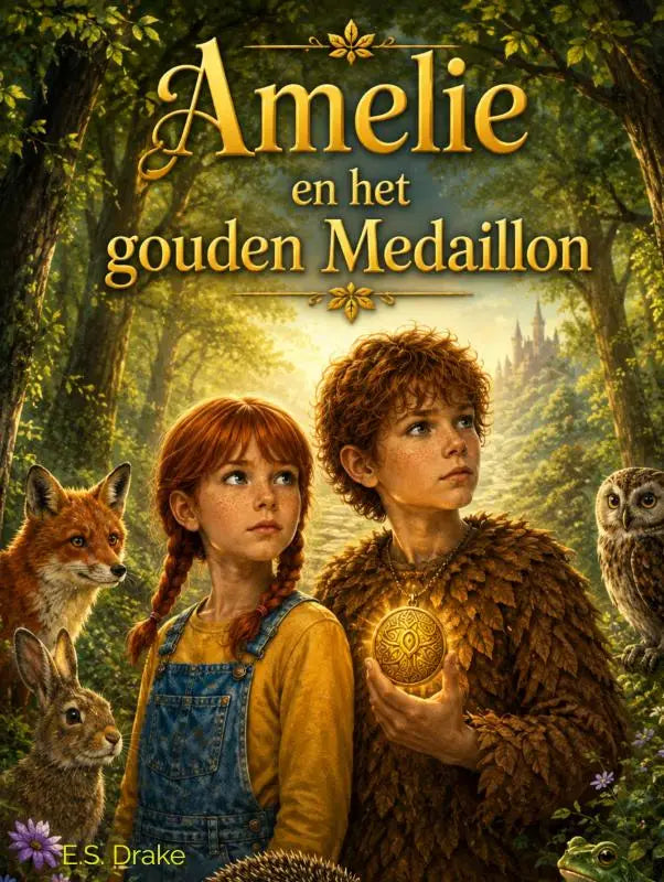 Gouden medaillon met ingewikkelde gravures vastgehouden door een personage uit amelie en matheo en het gouden medaillon verloren licht voor jonge lezers