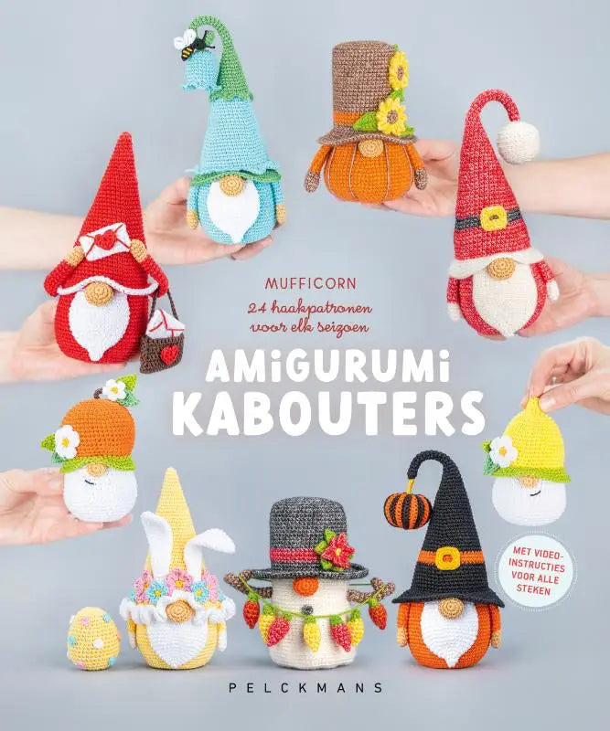 Crochet amigurumi kabouters in kleurrijke, speelse ontwerpen met diverse hoeden en accessoires