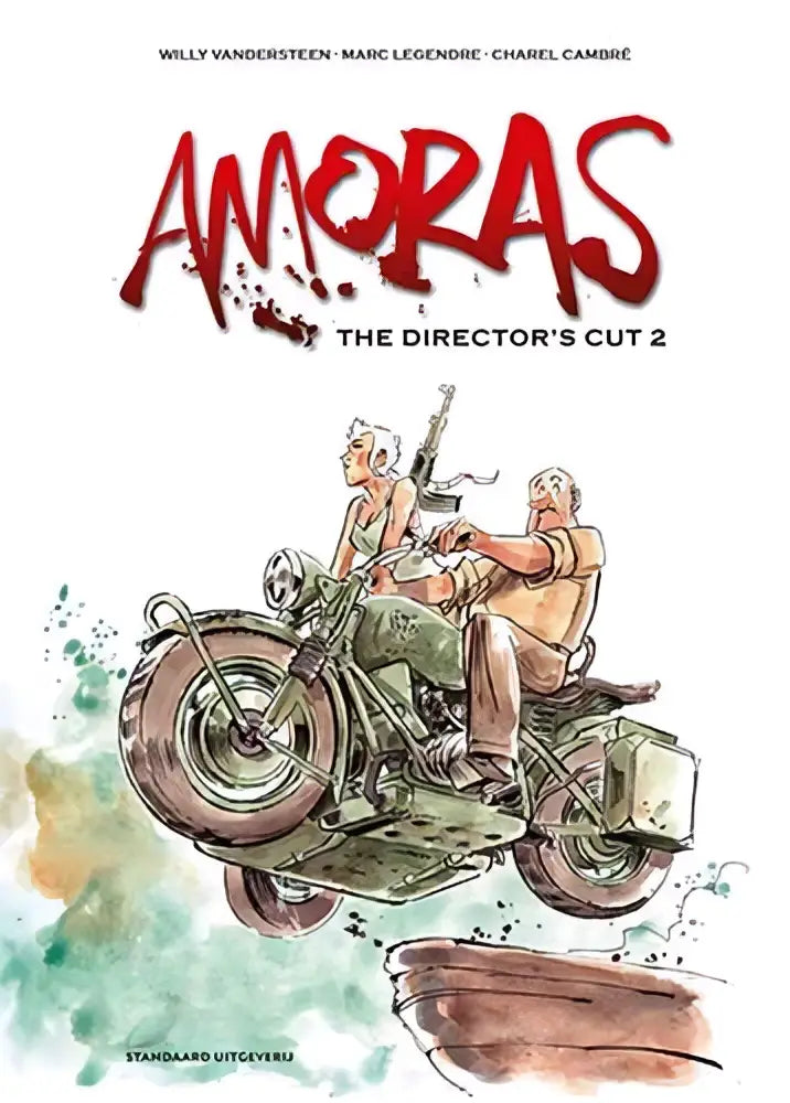 De cover van amoras director’s cut 2 toont twee personages op een vintage motor met roodzwarte letters