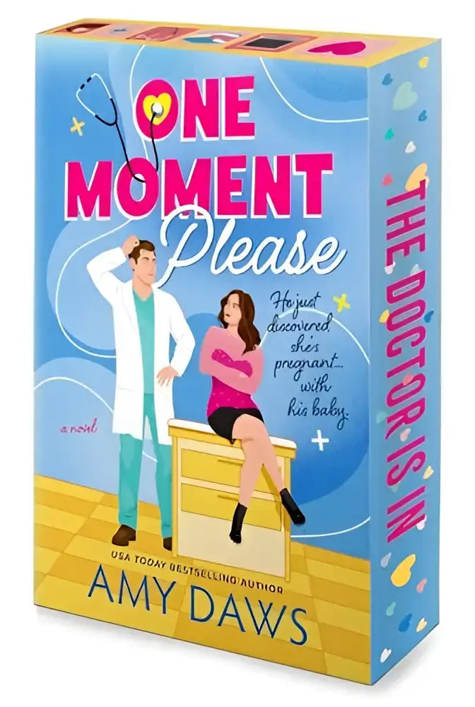 Vibrant blauw boekcover van amy daws wait with me complete set met cartoon dokter en zwangere vrouw verboden liefde max fletcher