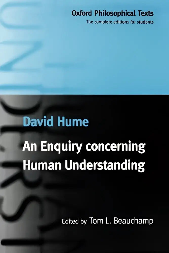 Zwart hardcover boek an enquiry concerning human understanding van david hume met witte en lichtblauwe tekst over views about human understanding