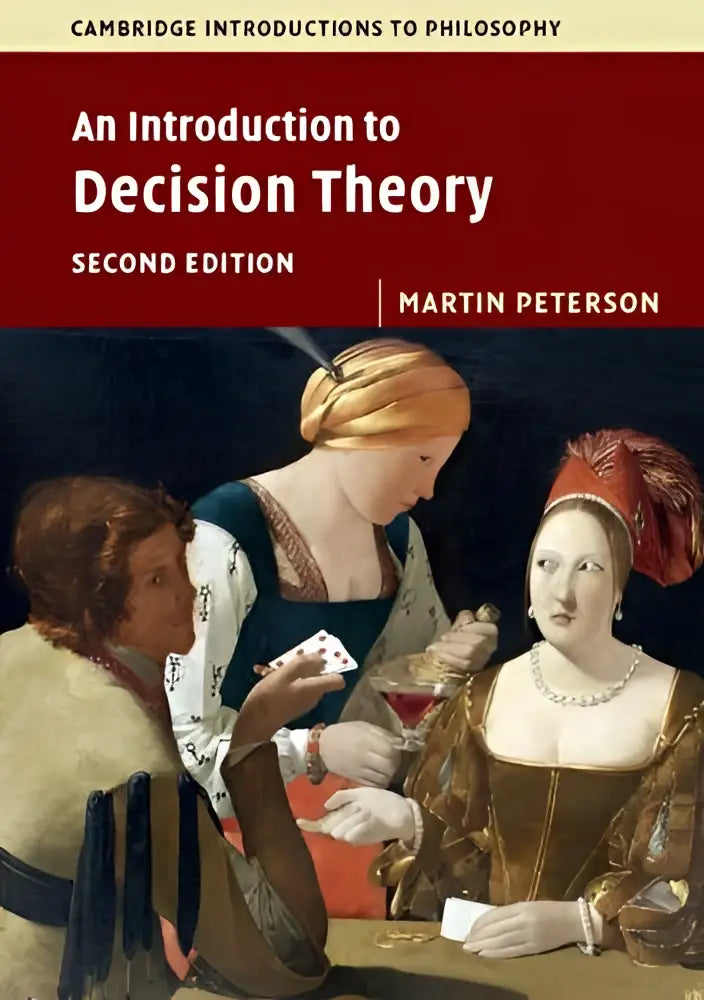 De boekcover toont een klassiek schilderij met drie figuren en de titel an introduction to decision theory van martin peterson