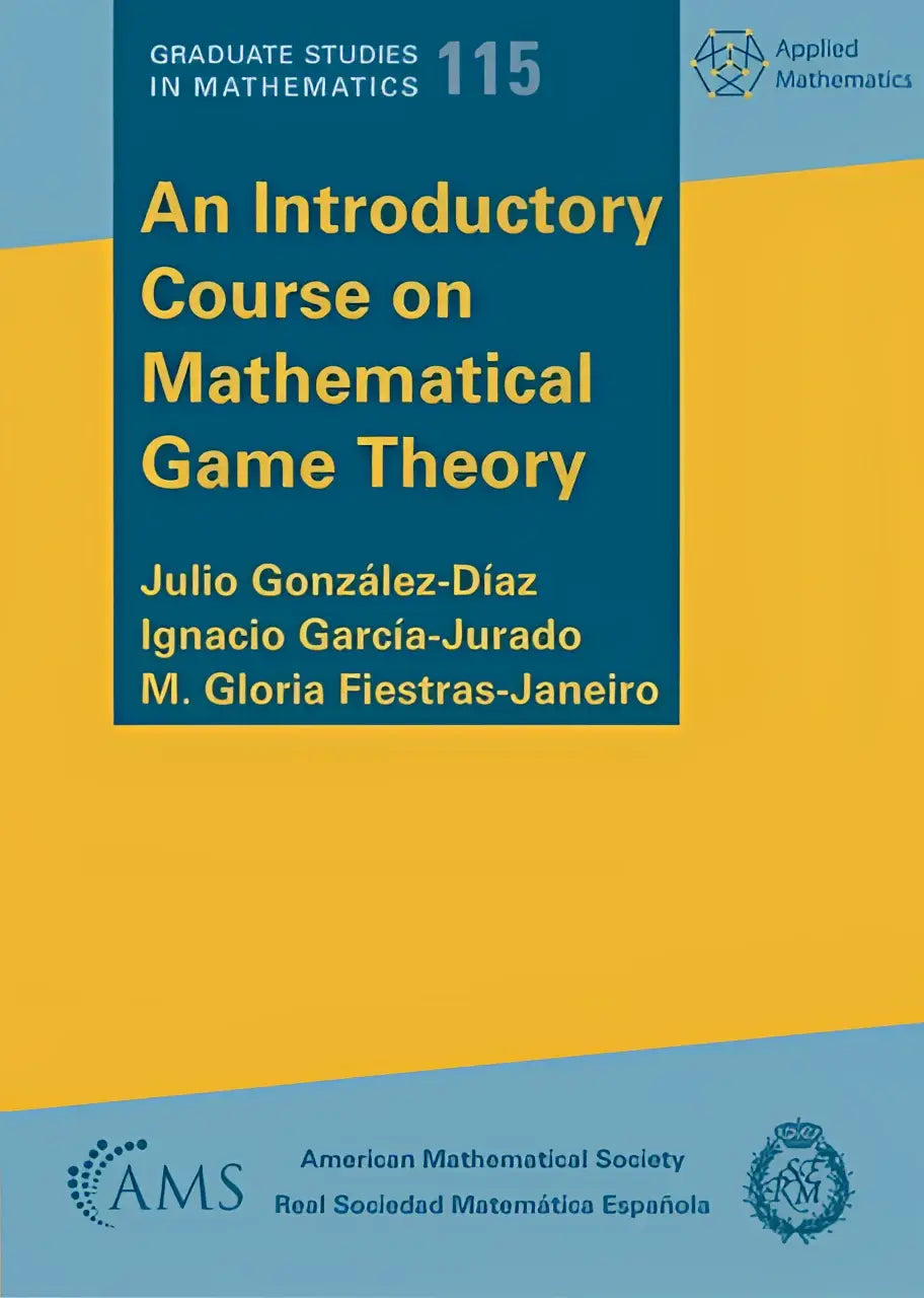 De voorkant van het boek an introductory course on mathematical game theory toont een modern ontwerp in geel en teal