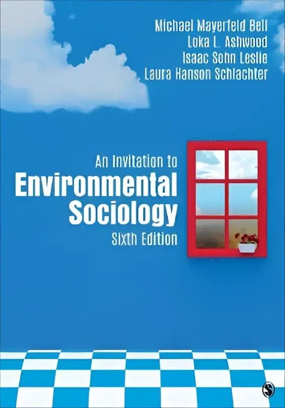 Blauw boekomslag met witte tekst en raamgrafiek in rood kader voor het product an invitation to environmental sociology