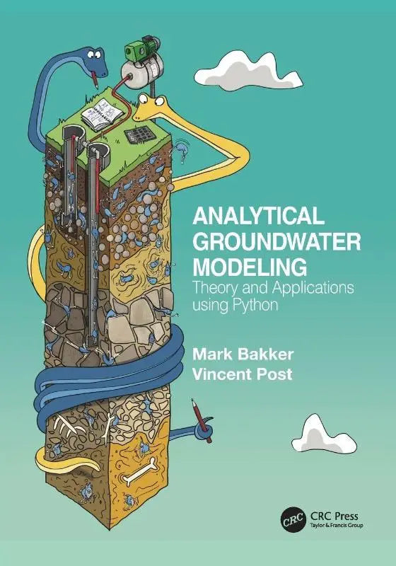 The book cover of analytical groundwater modeling theory and applications shows a cross sectioned earth with animals and scientific tools