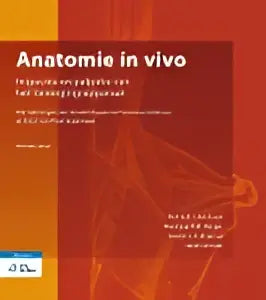 De cover van het anatomie in vivo boek van bsl media heeft een opvallend oranje en wit ontwerp met een anatomische illustratie