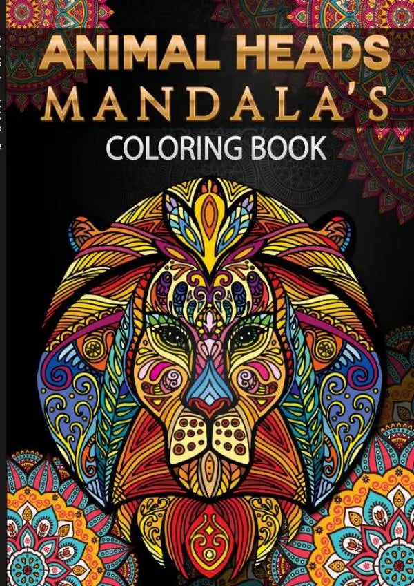 Vibrant kleurrijk leeuwenkop animal heads mandala op de cover van het mindfulness kleurboek animal heads mandalas