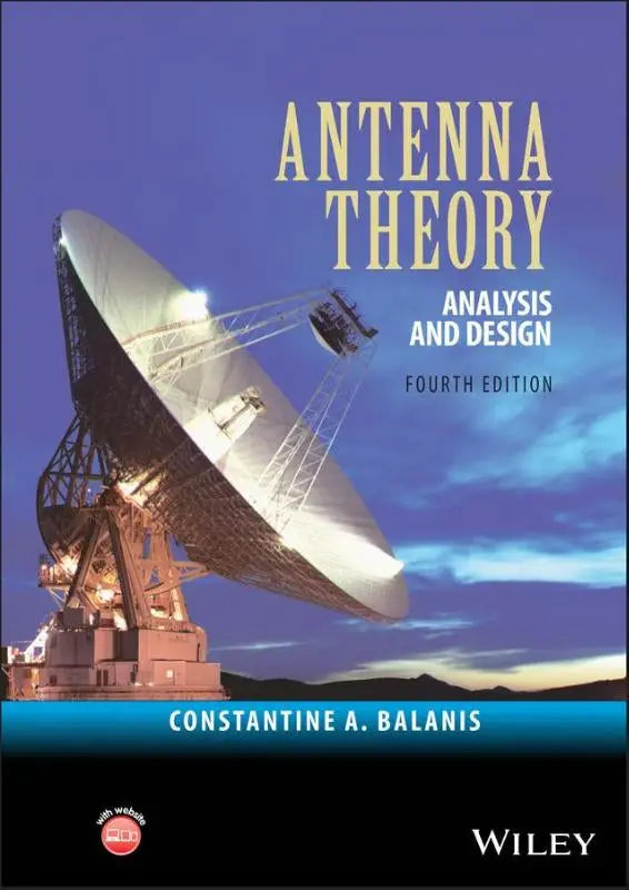 De omslag van het boek antenne theory toont een grote zilveren metalen schotel tegen een schemerlucht voor analyse en ontwerp