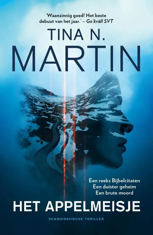 Het boek het appelmeisje van tina n toont een blauw getint omslag met twee gezichten die onder water samensmelten