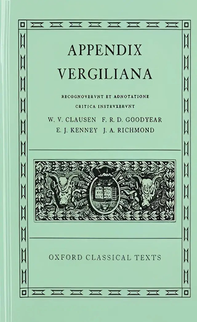 Lichtgroene hardcover editie van appendix vergiliana met zwarte sierlijke rand en reliëf op de omslag