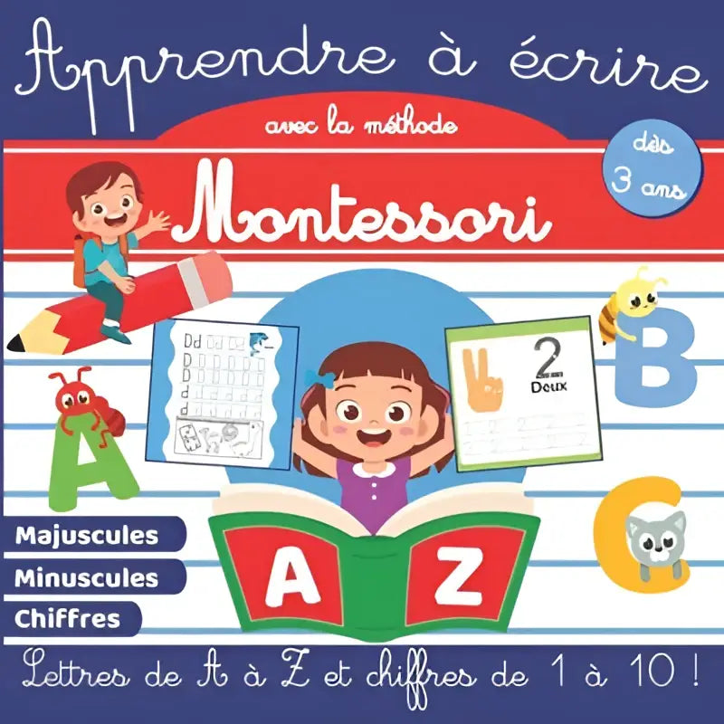 Montessori methode leerboek met kleurrijke illustraties en oefeningen om apprendre à écrire vanaf 3 jaar