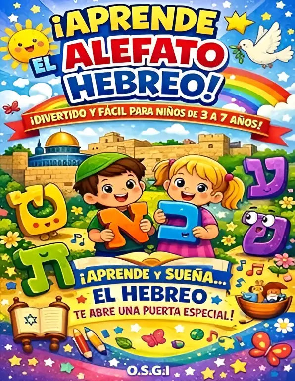 Kleurijk kinderboek om het alefato hebreo te leren met levendige illustraties van cartoonfiguren voor wanneer een kind leert elke letter herkennen