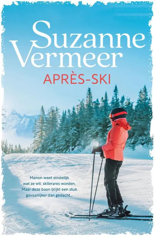 Een levendige oranje après-ski ski jas gedragen door een skiër op met sneeuw bedekte hellingen