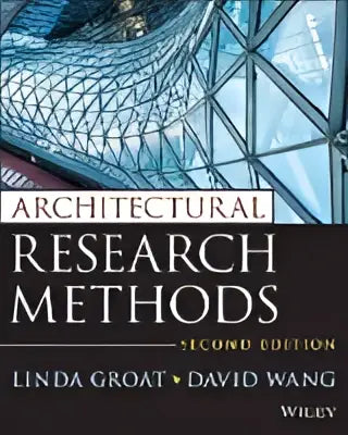 De omslag van het boek Architectural Research Methods tweede editie door Linda Groat en David Wang in blauw en wit