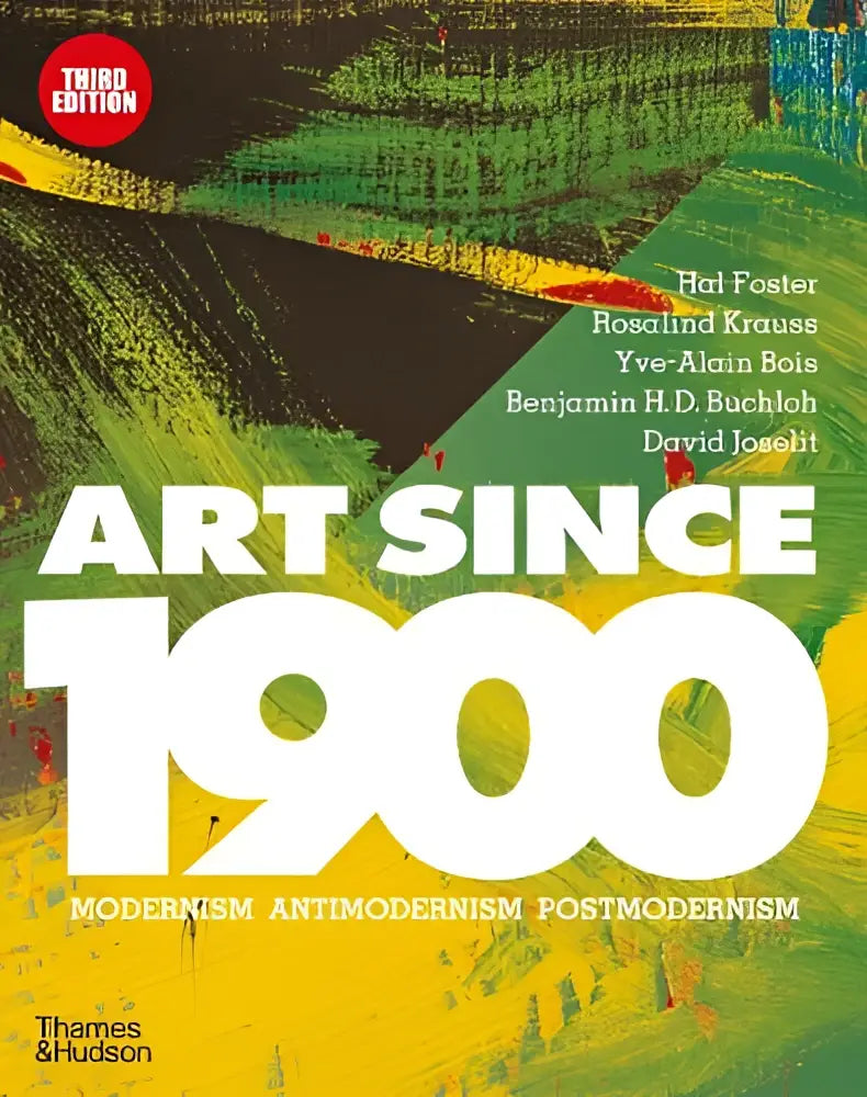 The book cover of Art Since 1900 features bold white text on a vibrant green and yellow background for study and practice