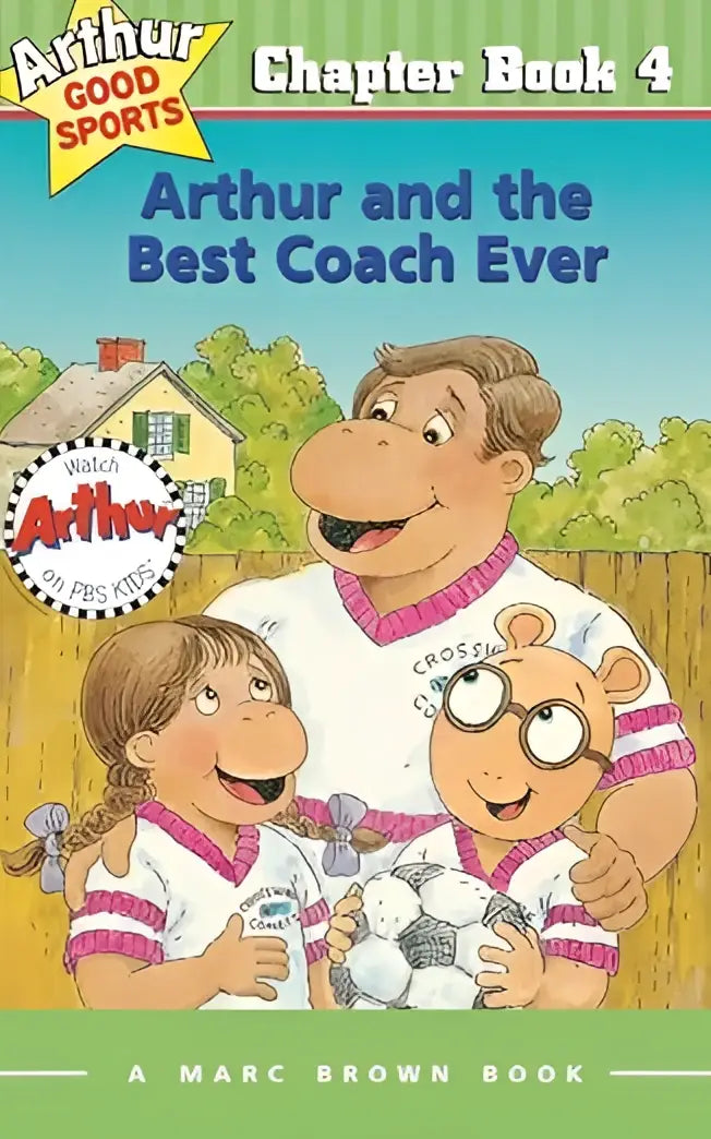 Kleurrijk kinderboek arthurs beste coach ooit met cartoonillustraties van arthur, coach en vrienden in sportuniformen