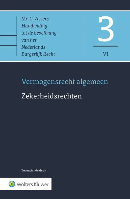 Donkerblauwe juridische textbook cover met lichtblauwe tekst en witte nummer 3 asser 3-vi zekerheidsrechten van wolters kluwer