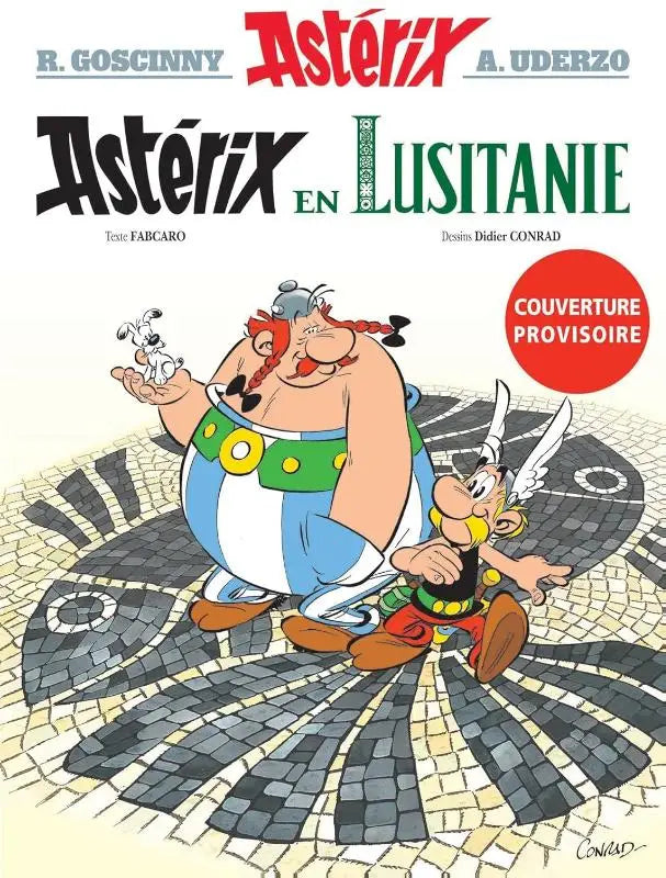 De cover van astérix volume 41 astérix en lusitanie toont een levendige illustratie met gedurfde, cartooneske personages