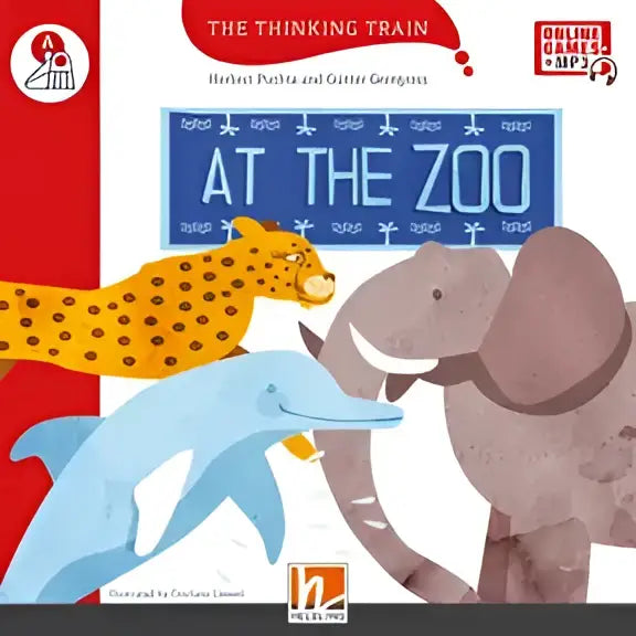 Boekomslag The Thinking Train at the Zoo met cheeta, dolfijn en olifant