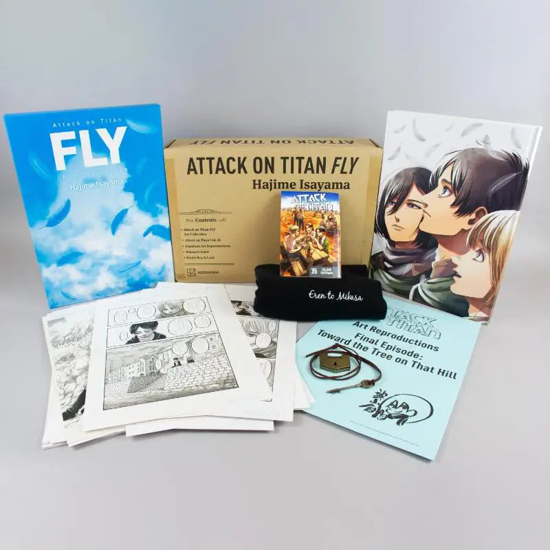Attack on titan 35 fly collector’s box set met blauw omslag en verenontwerp voor manga fans en verzamelaars