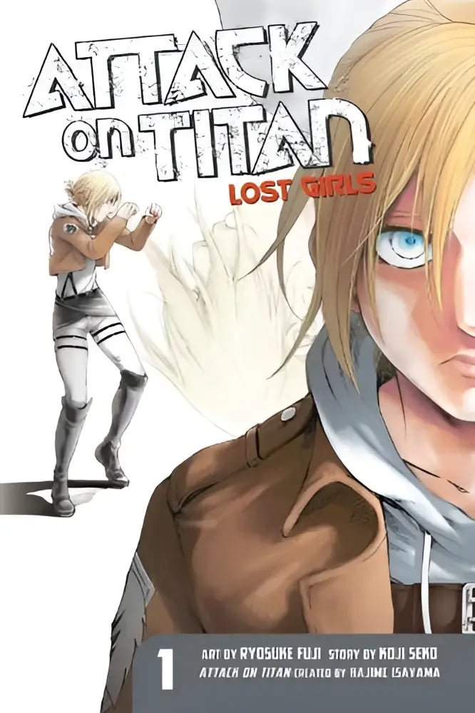 De omslag van attack on titan lost girls manga volume 1 met gedetailleerde zwart-witte illustratie en oranje tekst