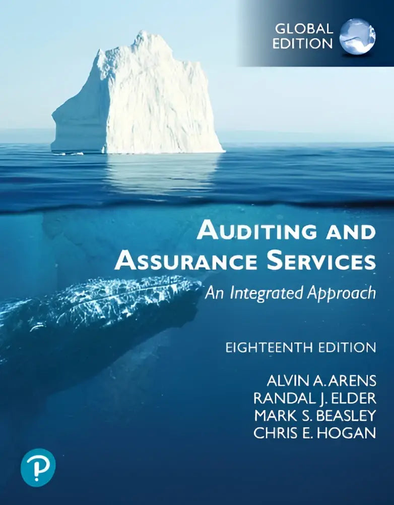 De cover van auditing and assurance services 18e editie toont een onderwaterzicht met een ijsberg en een walvis