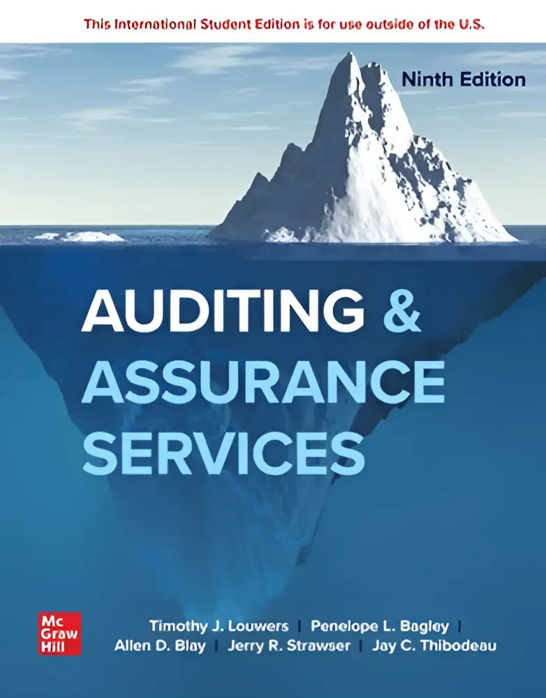 De boekcover van auditing & assurance services ise toont de titel in witte letters op een blauwe achtergrond met een ijsberg