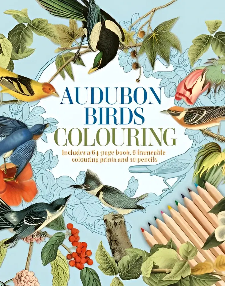 Audubon birds colouring kit met 64 pagina boek, 6 lijstwaardige tekeningen en 10 kleurpotloden voor birds colouring