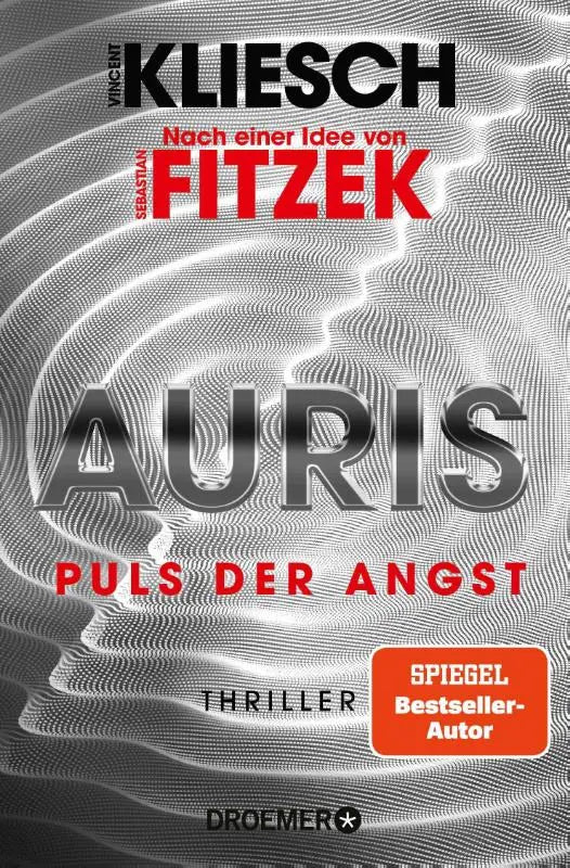 Grijs-rood boekcover van auris puls der angst met een zilveren golfpatroon nach einer idee von sebastian fitzek