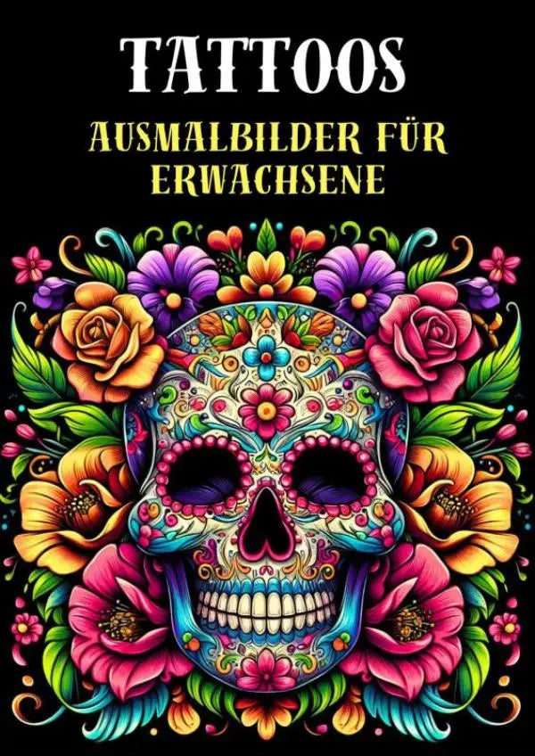 Ausmalbilder für erwachsene mit lebendigem zucker-schädel und floralen mustern in malbuch für erwachsene