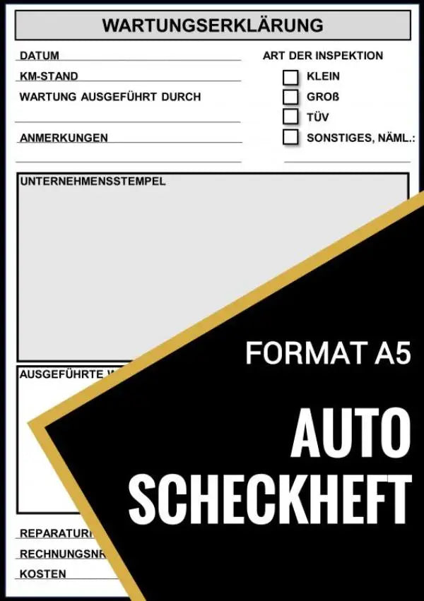 Zwart en goud a5 auto-scheckheft met vet wit tekst voor dennachweis von reparaturen sowie servicearbeiten