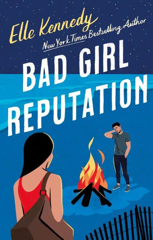 De boekomslag van bad girl reputation door elle kennedy toont twee personen bij een kampvuur onder een sterrenhemel