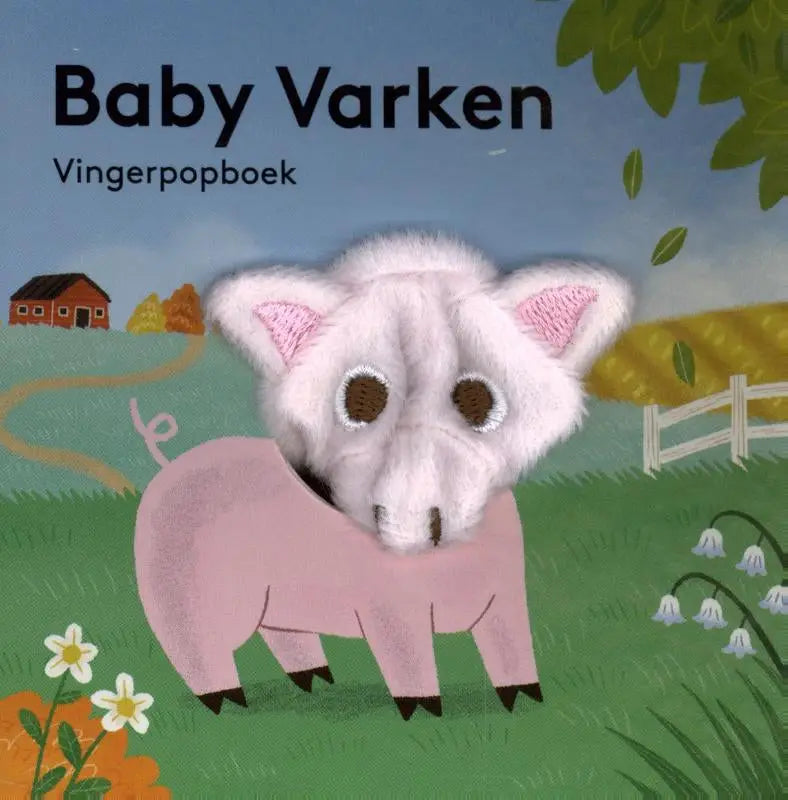 Baby Varken zachte roze knuffelvarken met witte pluizige oren en geborduurde ogen voor jonge lezers in grasveld