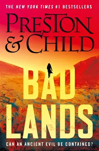 De boekomslag van badlands toont de titel in gele letters tegen een dramatisch woestijnlandschap met auteursnamen bovenaan