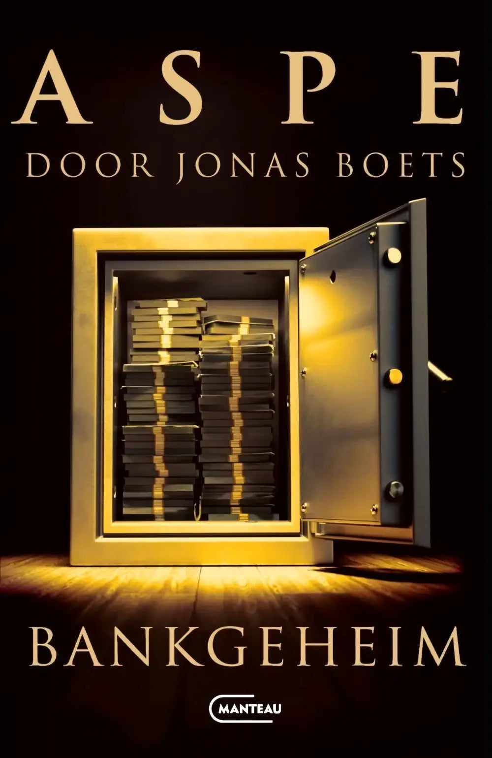 Gouden kluis bankgeheim met open deur en stapels geld, ideaal voor fans van jonas boets spannende boeken algemeen