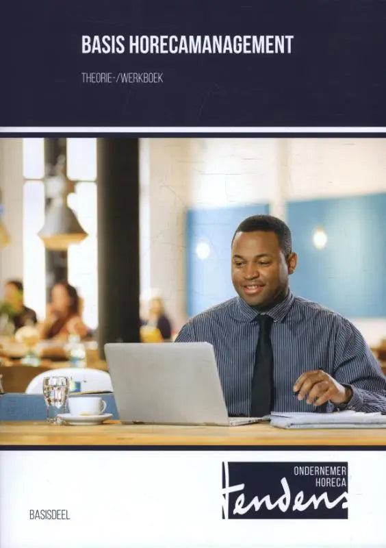 De cover van de basis horecamanagement theorie en werkboek van tendens voor horecaopleiding en praktijkgebruik