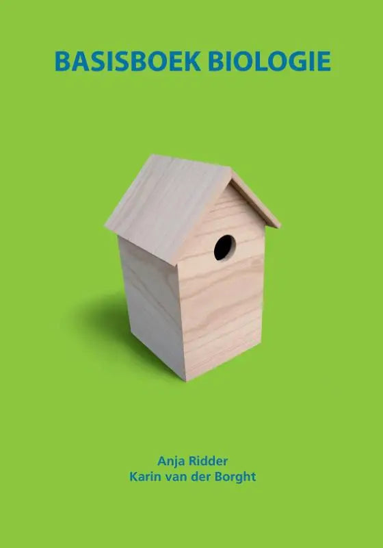 Minimalistische houten vogelhuis met natuurlijke lichte houtafwerking en ronde ingang voor basisboek biologie