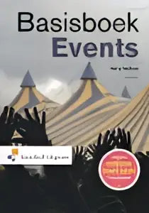 De cover van basisboek events door harry heithuis toont zwarte titel en gouden eventtenten voor management algemeen