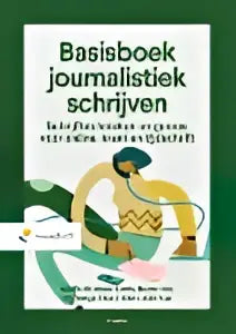 Basisboek journalistiek schrijven met groene cover en illustratie van twee mensen in gele shirts